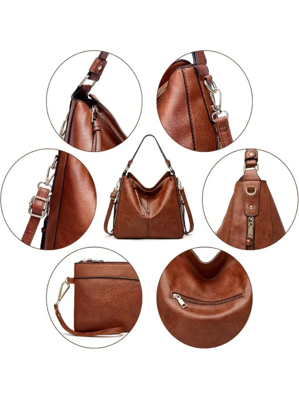 Trendy Large Hobo Tote Bag for Women - Soft Leather Crossbody Purse & Wallet Set